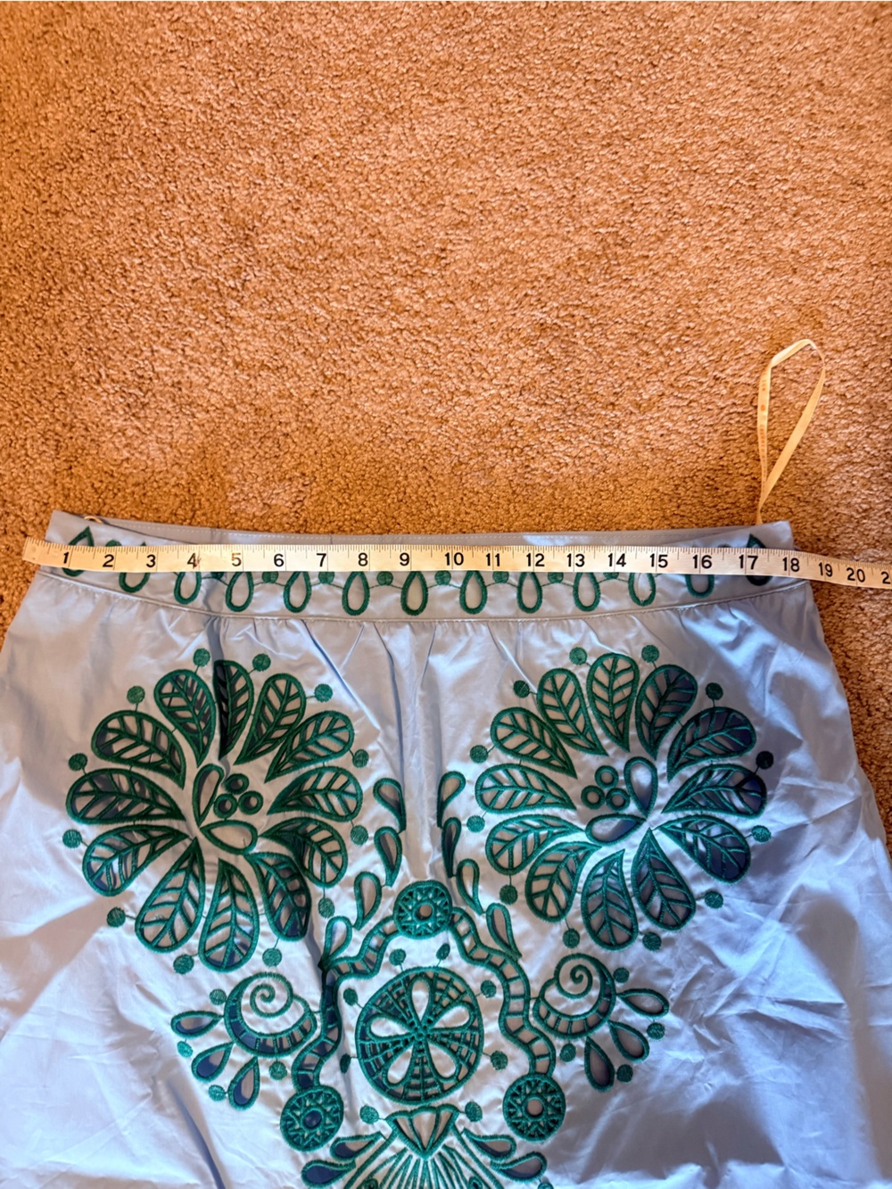 FARM Rio 2-Piece Embroidered Richelieu Crop Top and Midi Skirt Set Blue Green - Picture 15 of 16